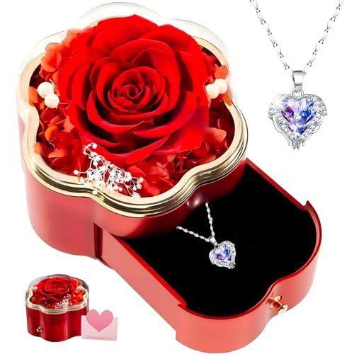Preserved Real Rose with Necklace Preserved Flowers Gift